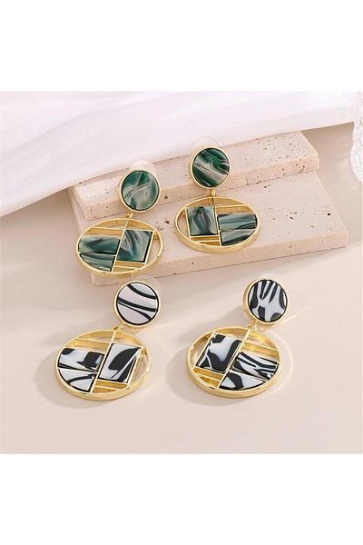 Pelin Aksesuar Black and White Geometric Circle Earrings