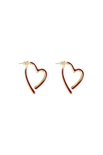 Pelin Aksesuar Heart Patterned Red Earrings