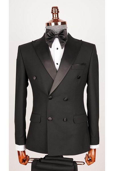 echol Men's Black Tuxedo - Double Breasted and Groom Suit