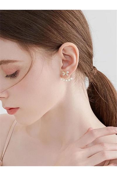 Pelin Aksesuar Ghost Earrings - with Bow and Pearls