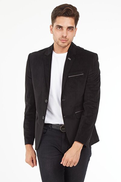 SPOSO Erkek Siyah Slım Fıt Blazer Ceket