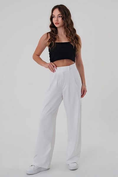 Hazel Women's White High Waist Velcro Palazzo Pants