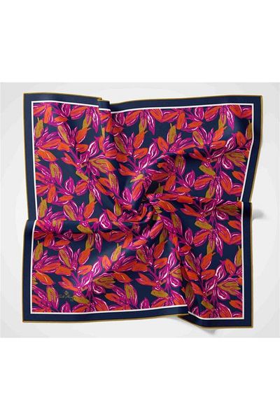 Silk Home Μαλακό κασκόλ με φούξια και μπλε ναυτικό σχέδιο με λουλούδια - 73055-17
