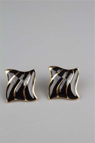 Pelin Aksesuar الذهب الأسود الكبير الأقراط خمر مستطيلة