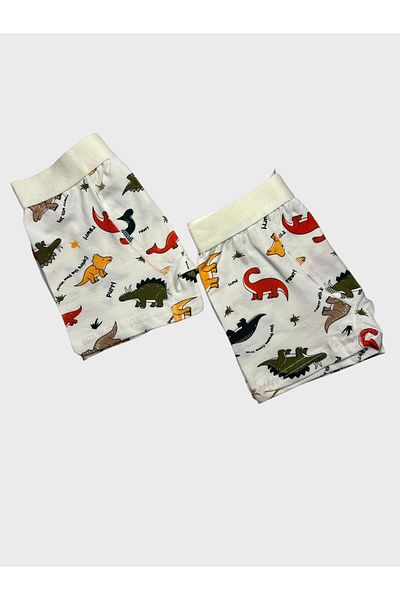 elmas kids Boy's 100% Cotton Wide Elastic Dinosaurs Print White 2-Piece Boxers
