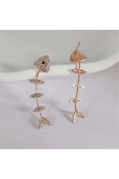 Pelin Aksesuar Fish Bone Rose Jewelled Earrings