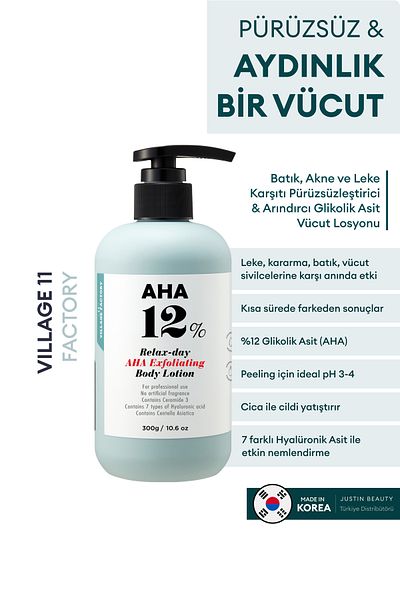 Village 11 Factory Relax Day Aha - Purifying Glycolic Acid Body Peeling Lotion Against Ingrown Spots and Blackening
