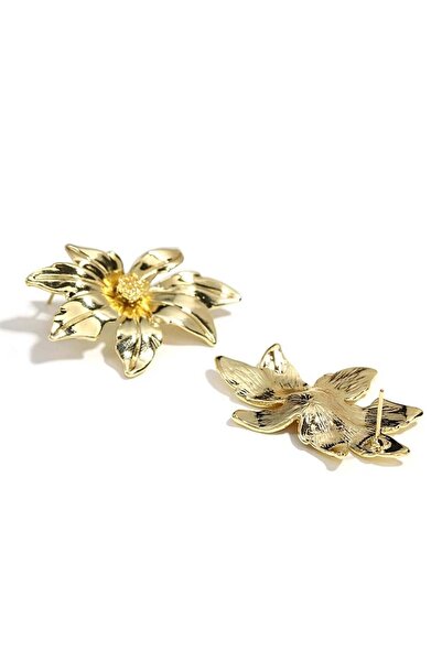 Pelin Aksesuar Gold Yarım Çiçek Küpe