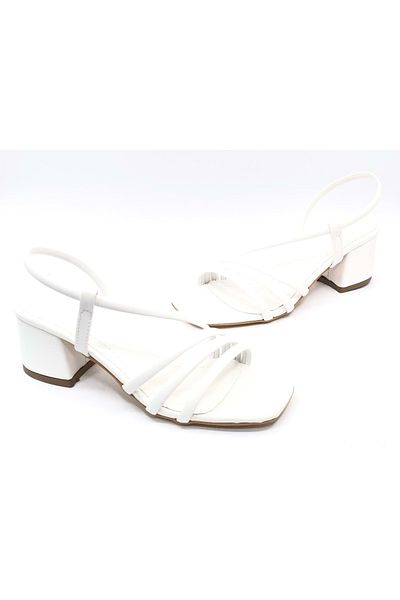 KOCAMANLAR Pantofi clasici de damă albi cu toc și spate deschis de 6 cm - Feles Stripe Piping
