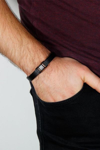 Modex Black Leather Men's Bracelet Gift for Lover