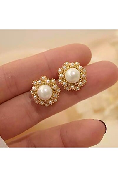 Pelin Aksesuar İncili Vintage Çiçek Küpe