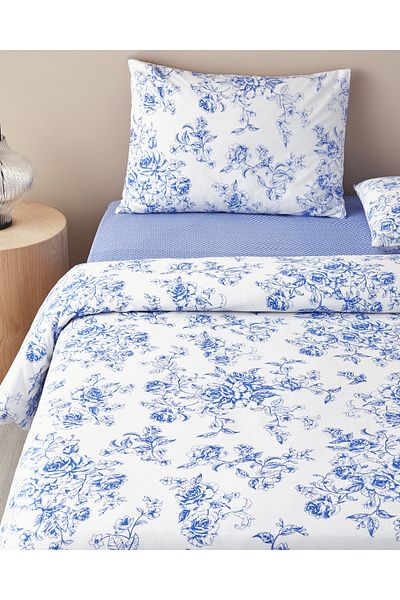 English Home Blue Rosey Violen King Size Duvet Cover Set