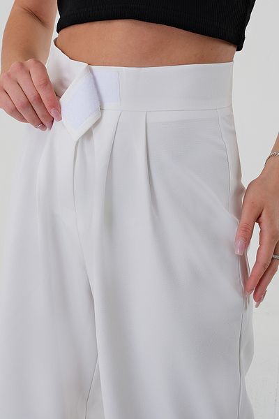 Hazel Women's White High Waist Velcro Palazzo Pants
