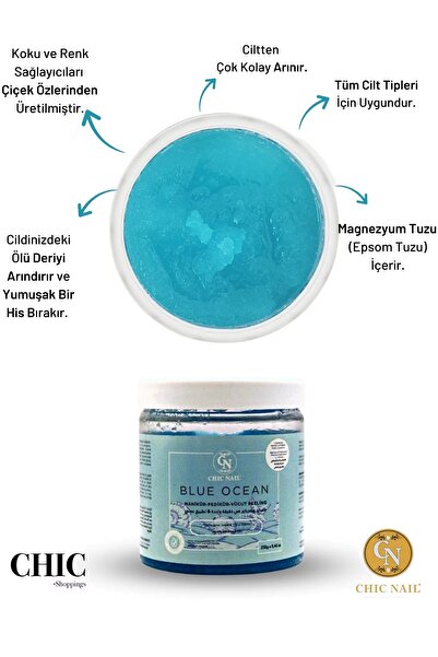 Chic Nail Manikür Pedikür Vücut Peelingi Mavi 250 gram Magnezyum Tuzu