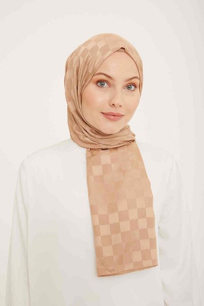 Armine Trend Jacquard Dark Camel Checker Pattern Diamond Shawl 2-4662