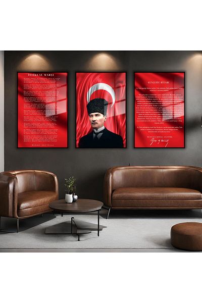 GAAGART Set de 3 mese din sticlă cu cadru metalic Kalpaklı Atatürk Istiklal Şantă şi Hitabe pentru tineret