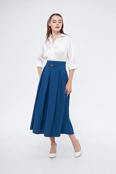 Genel Markalar Apsen Kadın İndigo Metal Aksesuar Detaylı Mevsimlik Kloş Tesettür Etek 2054/90