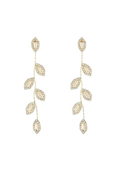 Pelin Aksesuar Gold Kristalli Yaprak Küpe