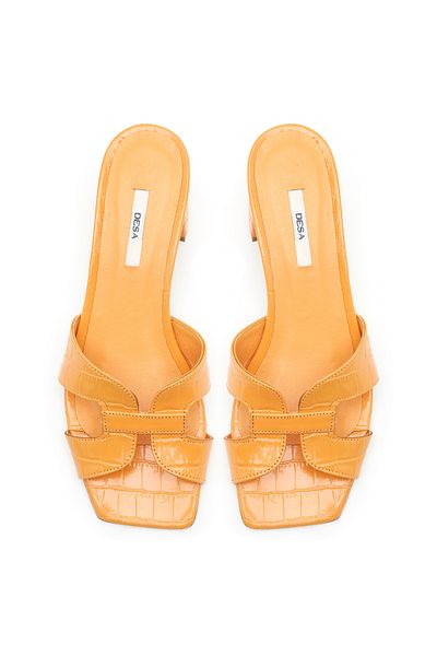 Desa Women's Orange Crocodile Printed Leather Slippers
