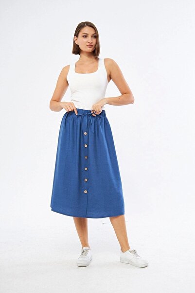 Genel Markalar Apsen Kadın Düğme Detaylı Keten Etek 2191-80