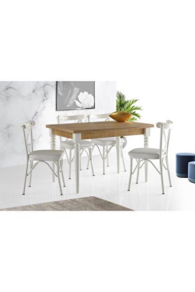Sweet Home Smart Mercan Masa Safir Meşe +4 Adet Çapraz Sandalye Takım