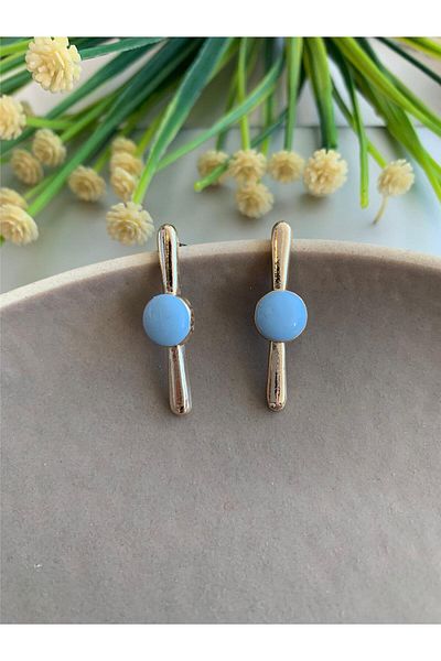 Pelin Aksesuar Blue Circle And Stick Earrings