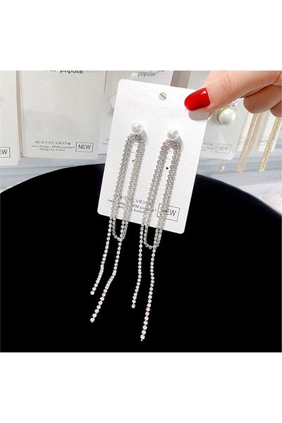 Pelin Aksesuar Ghost Earrings with Crystal Pearls and Dangle