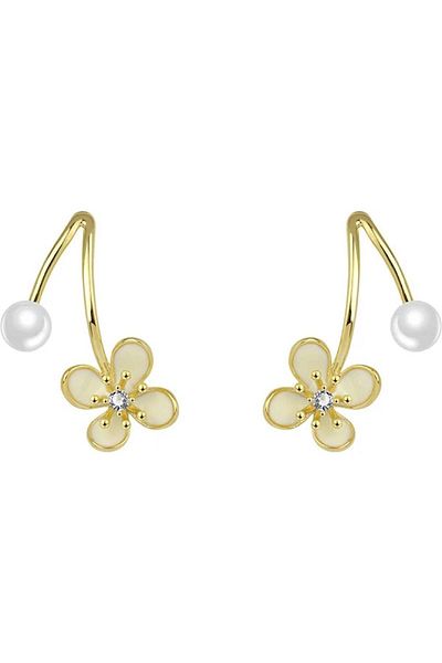 Pelin Aksesuar Cream Flower Patterned Cherry Earrings with Pearls
