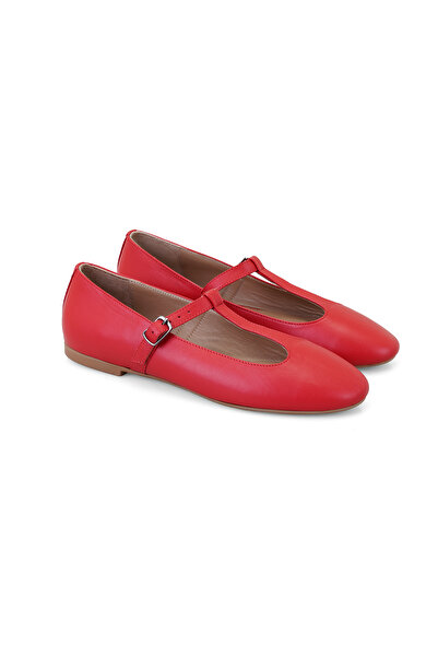 Desa Kadın Kırmızı T-Bant Mary Jane Deri Babet