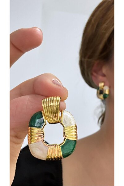 Pelin Aksesuar الاقراط خمر ساحة الذهب كريم الأخضر