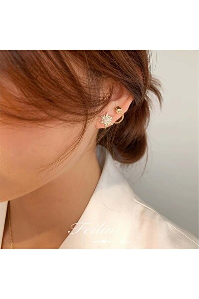 Pelin Aksesuar İncili Kristalli Güneşli Top Hayalet Küpe