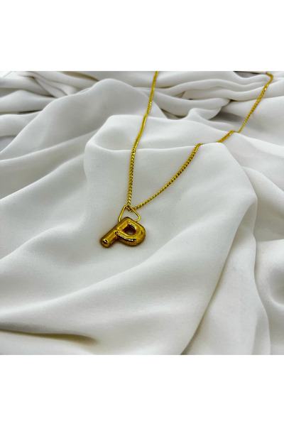 FM Bijuteri P Gold Color Women Letter Balloon Necklace