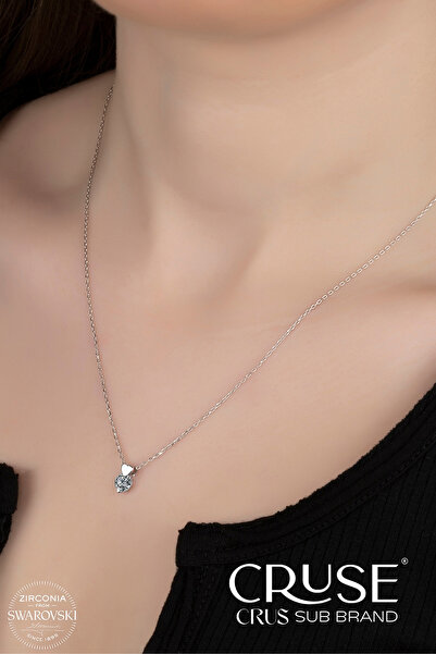 Cruse 925 Ayar Gümüş Tektaş Kalp Kolye 18K Beyaz Altın Kaplama Crus Sertifikalı