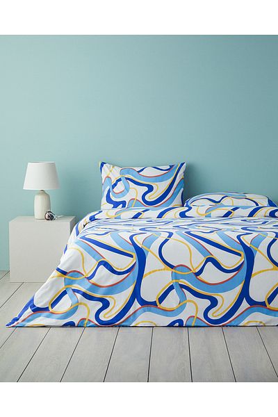 English Home Σετ Παπλωματοθήκης Μπλε-Πορτοκαλί Abstract Marine Διπλό