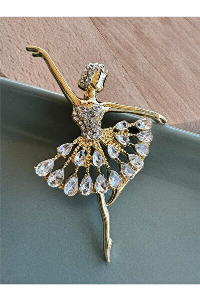 Pelin Aksesuar Gold Kristalli Balerin Broş