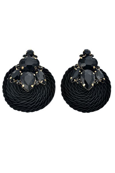 Pelin Aksesuar Black Stone Design Rope Earrings