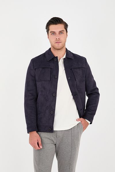 Frappoli Ανδρικό αθλητικό παλτό με κουμπιά Slim Fit Suede