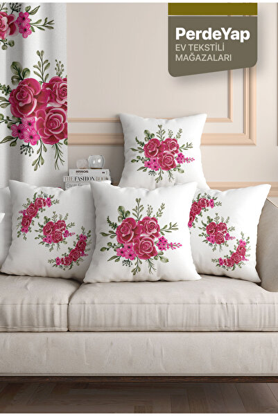PerdeYap1980 Husă de pernă cu imprimeu digital, cu model de flori roz, cu punct în cruce, 43 x 43 cm