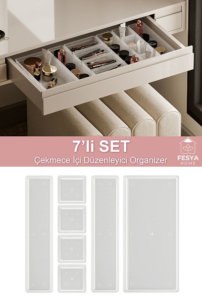 Fesya Home Transparent Origami Drawer Organizer - Kitchen, Office, Bathroom Organizer Set of 7