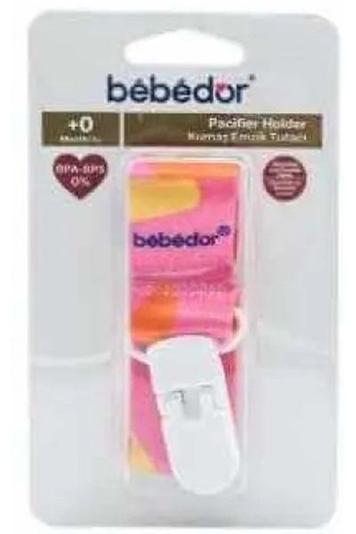 Bebedor Fabric Pacifier Holder (Code: 7502) - Pink (Patterned)