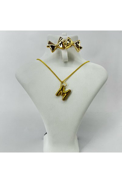 FM Bijuteri M Gold Color Women Letter Balloon Necklace