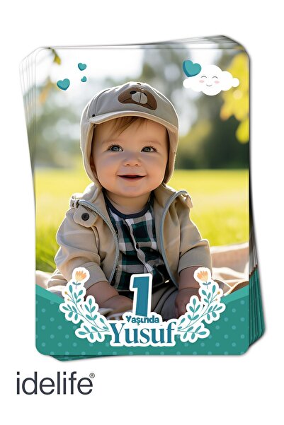 idelife Kişiye Özel Erkek Bebek Doğum Günü 1 Yaş Magneti Fotoğraflı Magnet 9 Adet 7x10 Cm