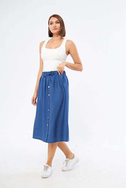 Genel Markalar Apsen Kadın Düğme Detaylı Keten Etek 2191-80