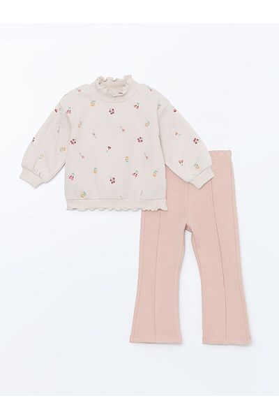 LC Waikiki Lcw Baby Floral Print Sweatshirt and Sweatpants for Girl - Set of 2