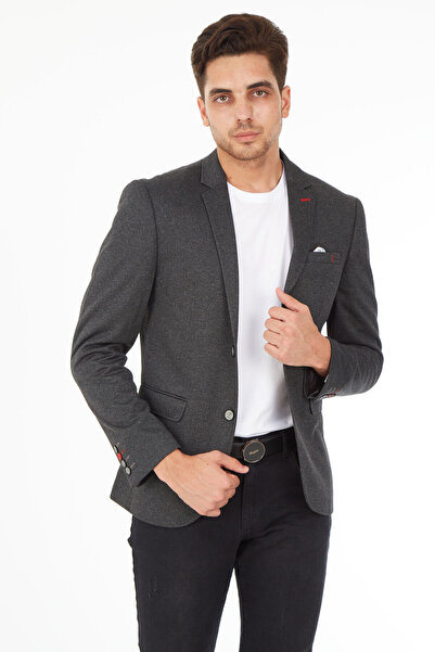 5112 Dar Kalıp Örme Kumaş Siyah Erkek Blazer Ceket