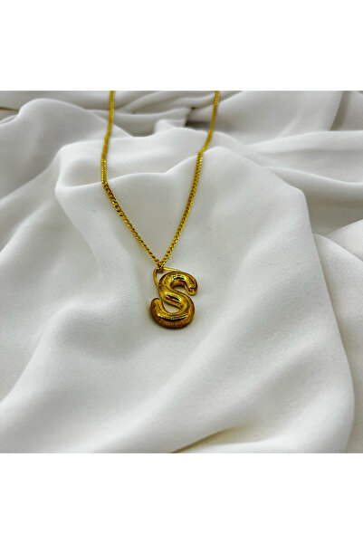 FM Bijuteri S Gold Color Women Letter Balloon Necklace