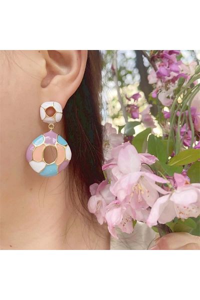Pelin Aksesuar Honeycomb Earrings - Pastel Pattern