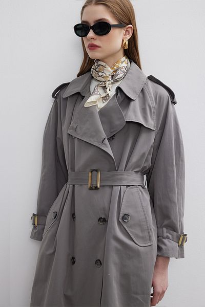 BE BLUE 90s Gray Oversize Trench Coat