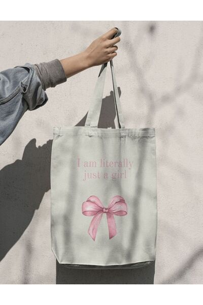 redame I’m Just A Girl Coquette Bows Pinterest Kurdeleler Y2k Retro Unisex Bez Çanta Tote Bag