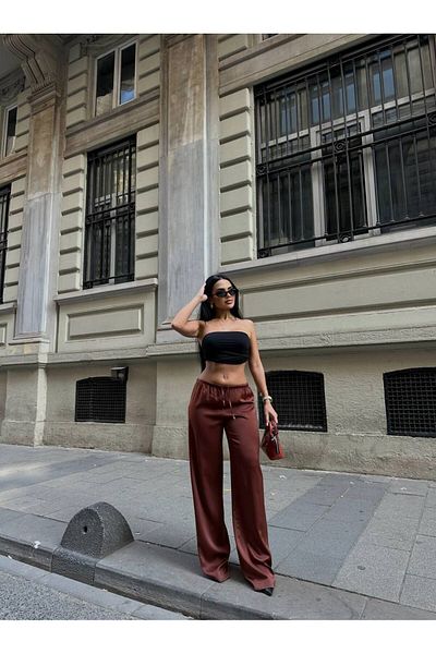 LB Laluna Butik Γυναικείο σατέν ελαστικό Flowy Palazzo παντελόνι